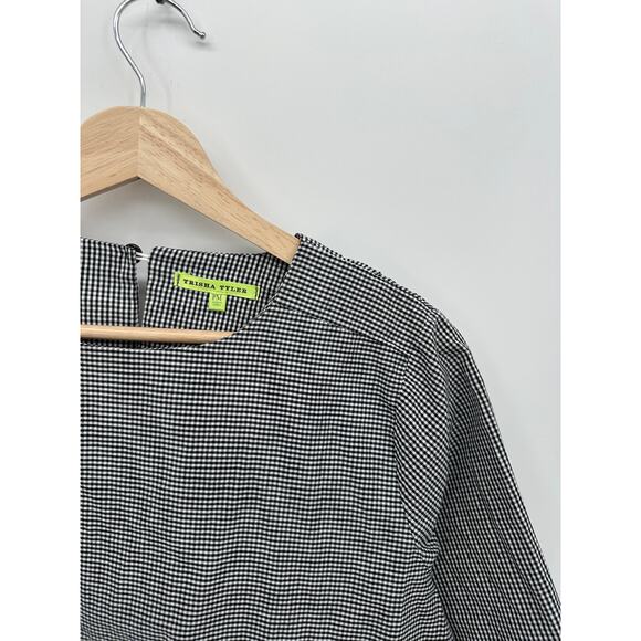 Trisha Tyler Top Womens PM Gingham Print Artsy Textured Floral Boxy 1/2 Sleeve - Picture 4 of 7